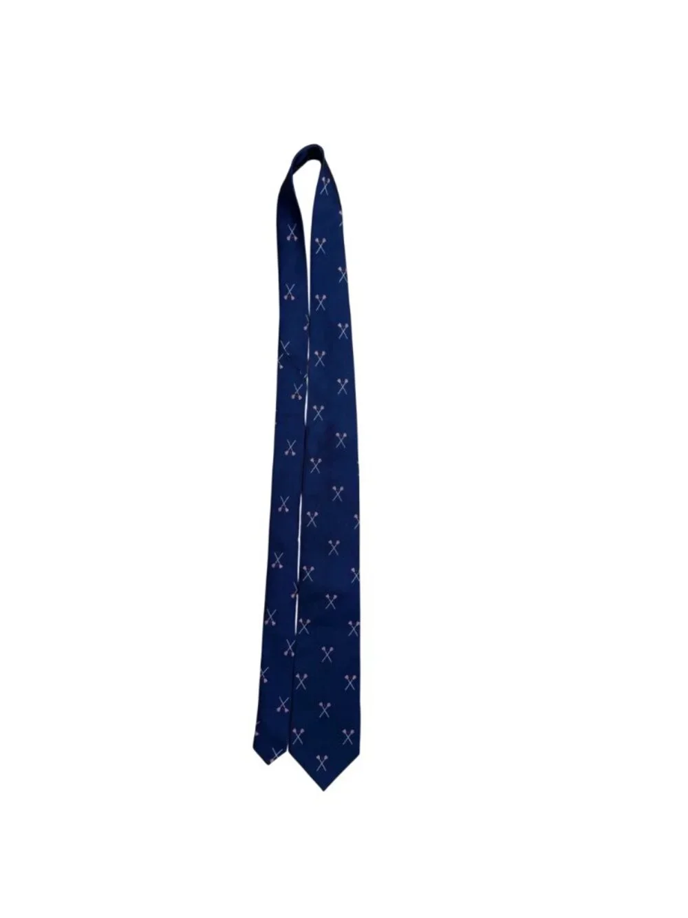 J.Crew Mens Navy Silk Tie Lacrosse Crosses Embroidery A